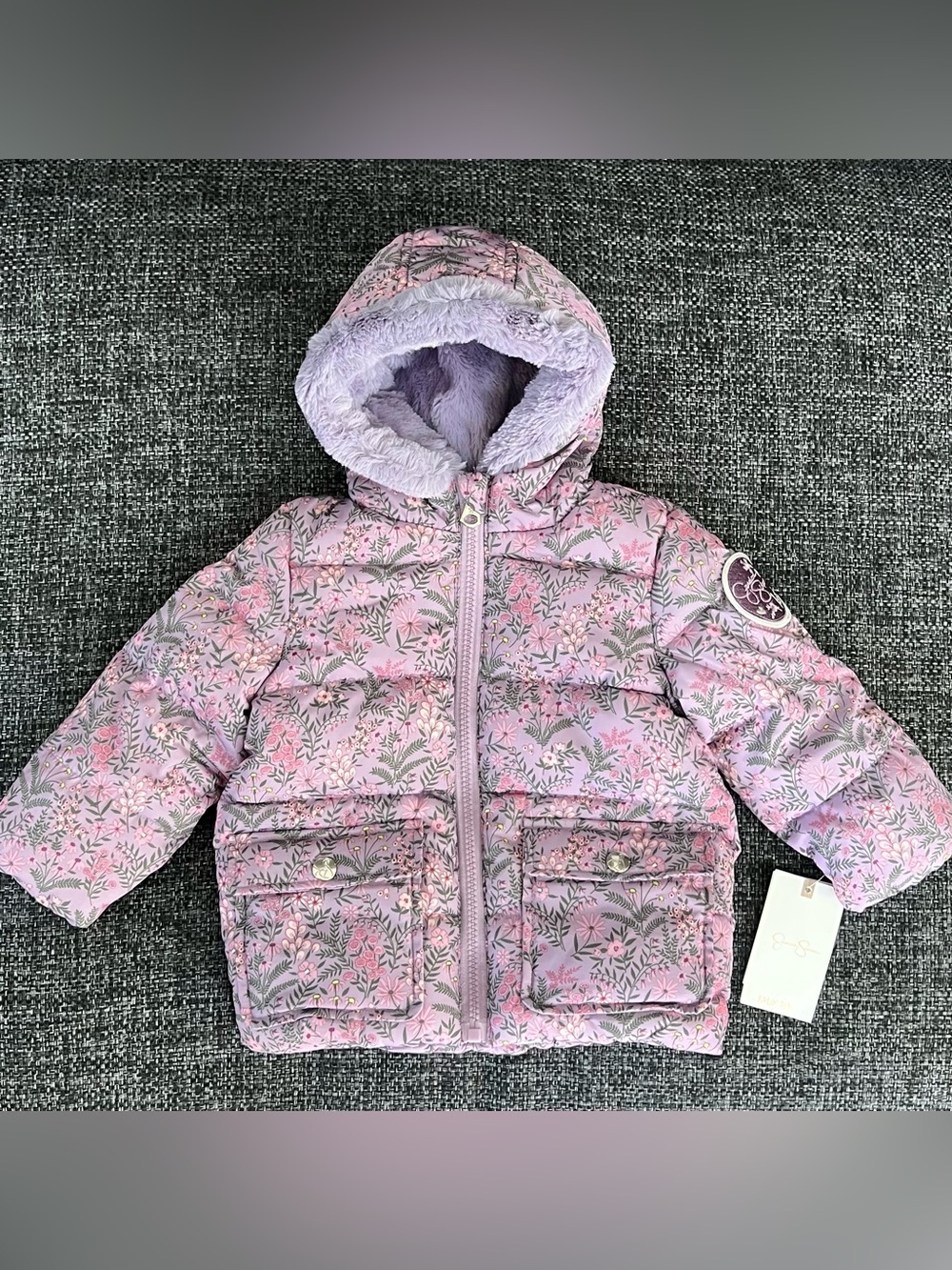 NWT Jessica Simpson Girls Purple Floral Puffer Coat Size 12 Months